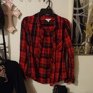 Time and Tru Red Plaid Button Down Shirt
